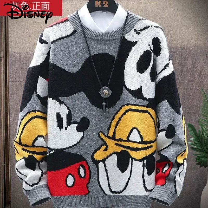 Disney Mickey Mouse Donald Duck Sweater Winter Youth Knit Clothes Korean Stylish Trendy Warm Knitwear Hip Hop Oversize Sweater