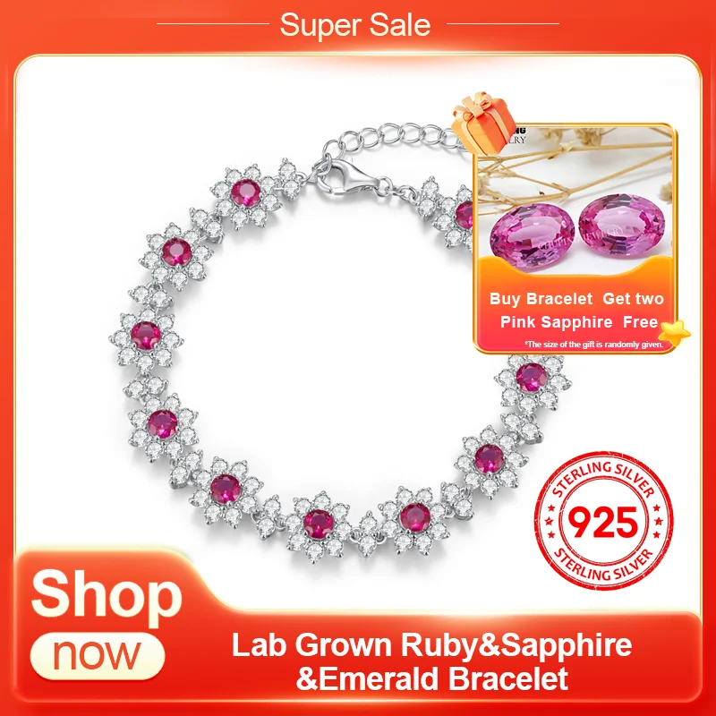 

ChuPing Fine Jewelry Lab Grown Ruby&Sapphire&Emerald Round Cut4mm Bracelet S925 Silver Designed Style&Intricate Detail For Women