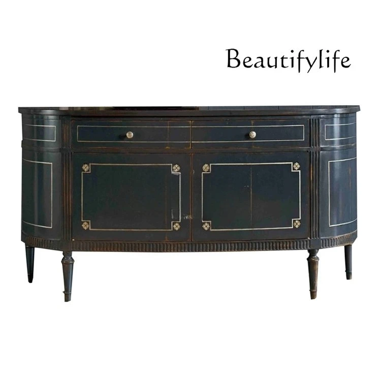 

American rural retro dining side cabinet old solid wood living room storage and dining preparation cabinet foyer semicircular