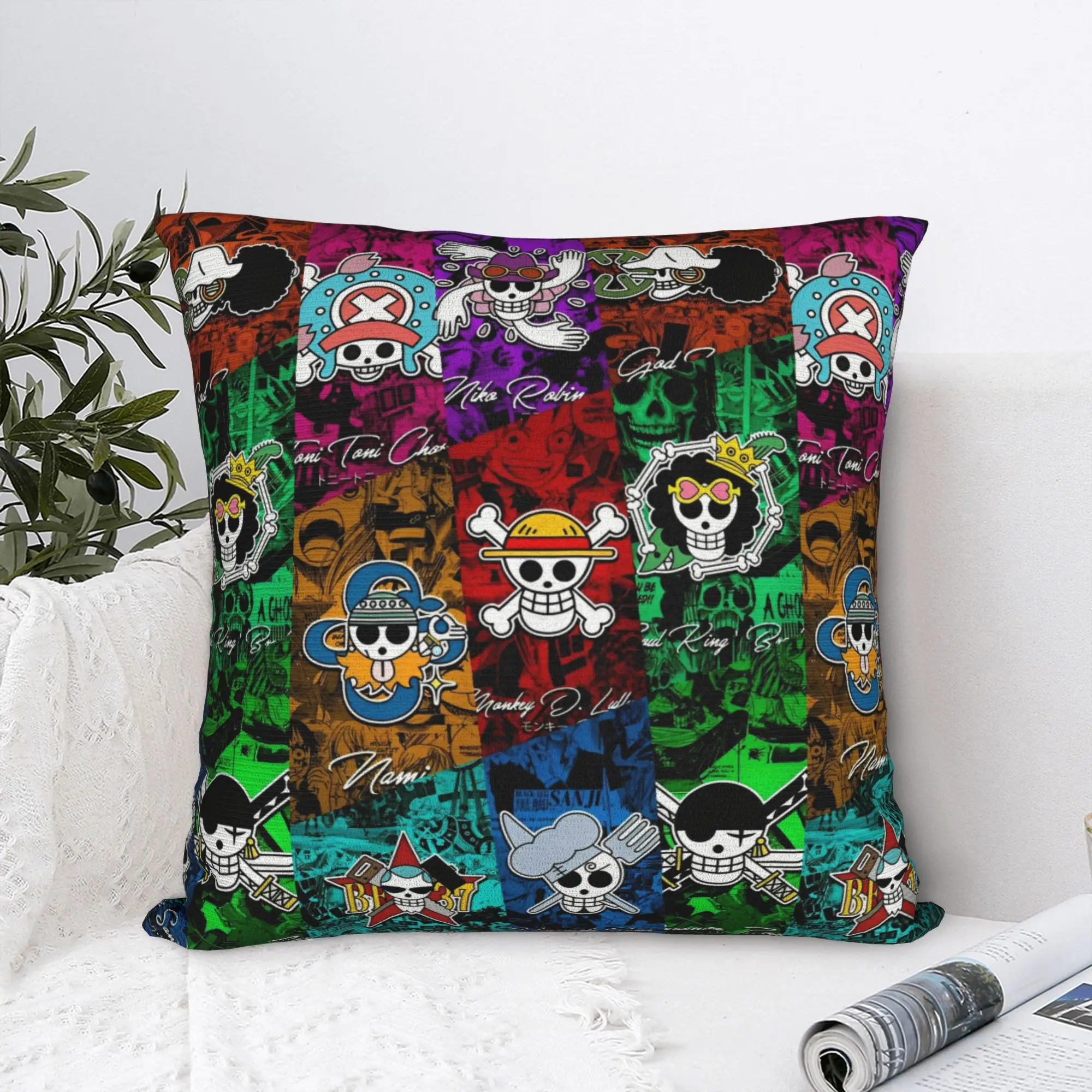 

Luffy Anime Poster Square Pillow Cases Cushion Covers Awesome Polyester Decorative Pillowcase for Living Room 45x45cm