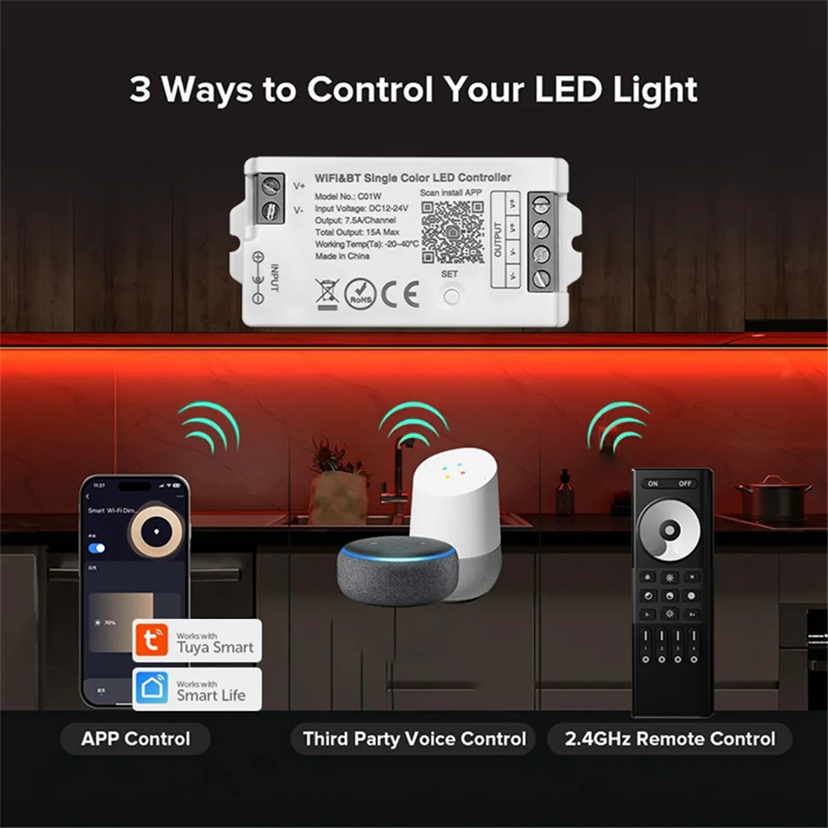 Praktische C01W Tuya Licht Streifen Controller & C02W 2,4G WIFI Bluetooth Mobile APP Smart Controller Intelligente Sprachsteuerung B