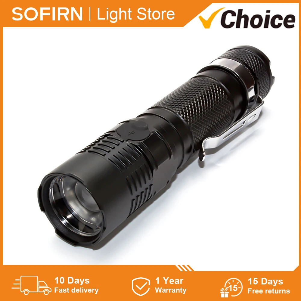 S11 Zoomable USB C Rechargeable 18650 LED Flashlight  XPL 1200lm with Power Indicator and Magnet Tail