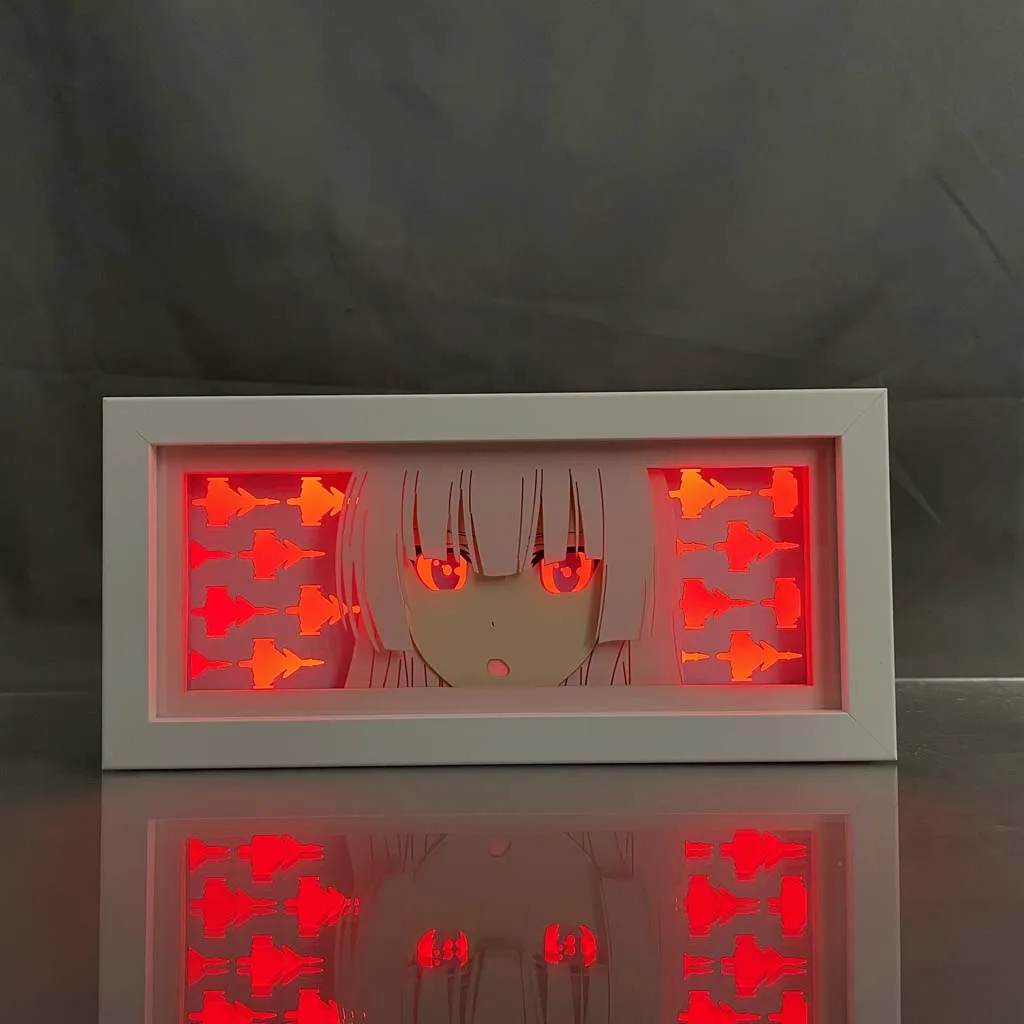 Anime Light Box Gripen Girly Air Force per la decorazione della camera da letto dei bambini 3d Paper Cut Lightbox Lampada da tavolo Legno Manga Led Night Light