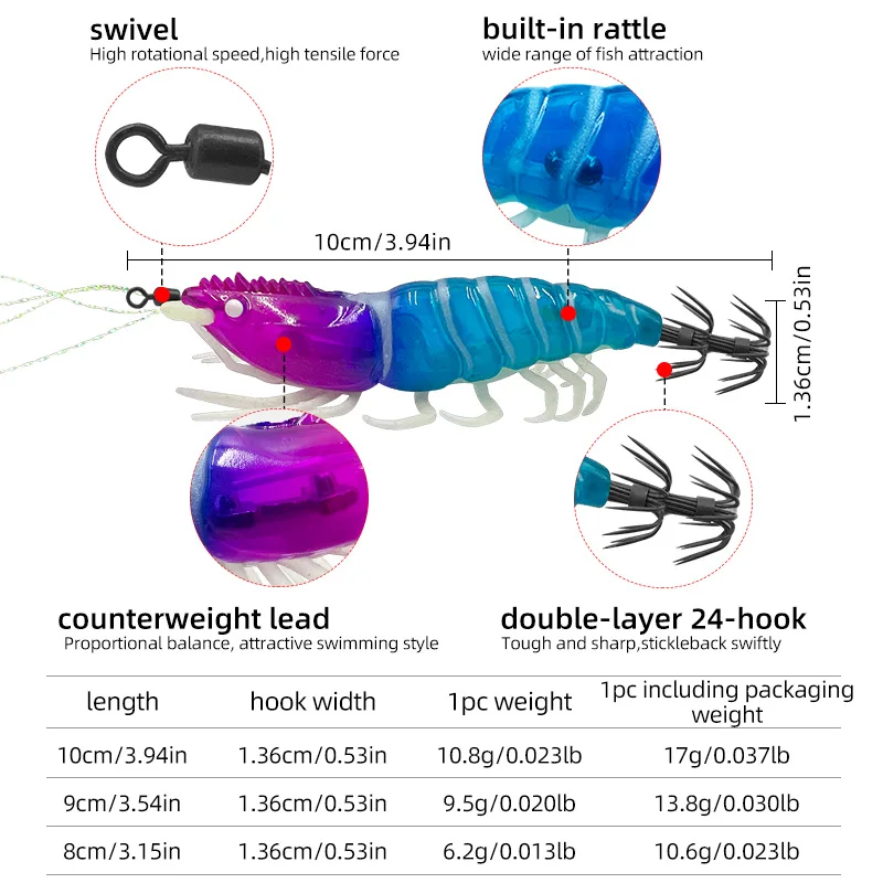 ShareShark 8/9/10cm Simulation Shrimp Bait Luminous Shrimp Prawn Bait Saltwater Squid Sea Fishing Bait image 3