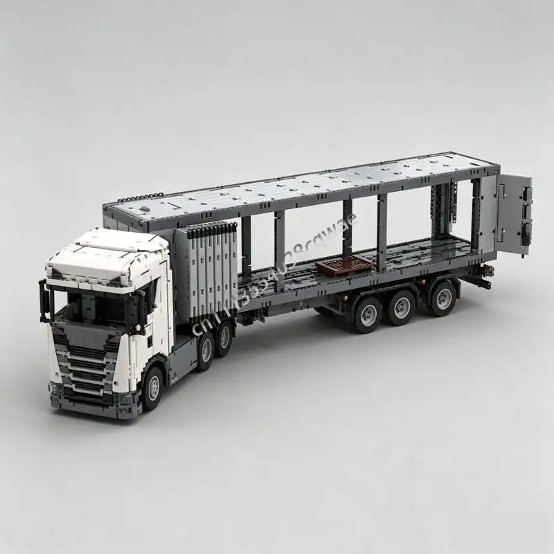 NEW 4900 PCS MOC Cargo Trailer Sliding Curtain Model Custom Puzzle DIY Creative Assembly Technical Building Blocks Toy Gift Set