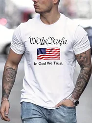 Trendy American Flag & Letter Pattern Print Men's T-shirt, Graphic Tee Men's Summer Clothes, Men's Outfits100% Cotton Oversized