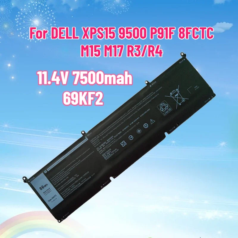 SWZY 11.4V 7500mah 69KF2 Laptop Battery for DELL XPS15 9500 P91F 8FCTC M15 M17 R3/R4 Notebook Battery