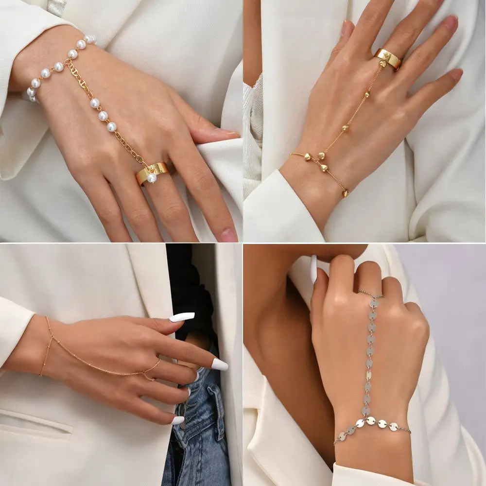 Gifts for Women Girls Layered Wrist Chain Hand Accessories Finger Ring Bracelet Linked Finger Hand Harness Bangle Slave Chain