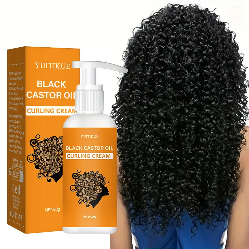 Creme Modelador de Cachos com Óleo de Rícino Preto YUITIKUE, Nutritivo e Hidratante para Cabelos Cacheados, Cuidado para Cachos Definidos e Brilhantes