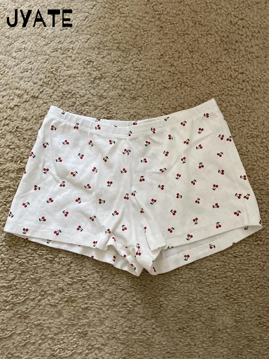 Cherry Print Eyelet Straight Home Underwear Women New Cotton Soft Elastic Waist Pajama Short Pants Sweet Cute Preppy Shorts Y2K