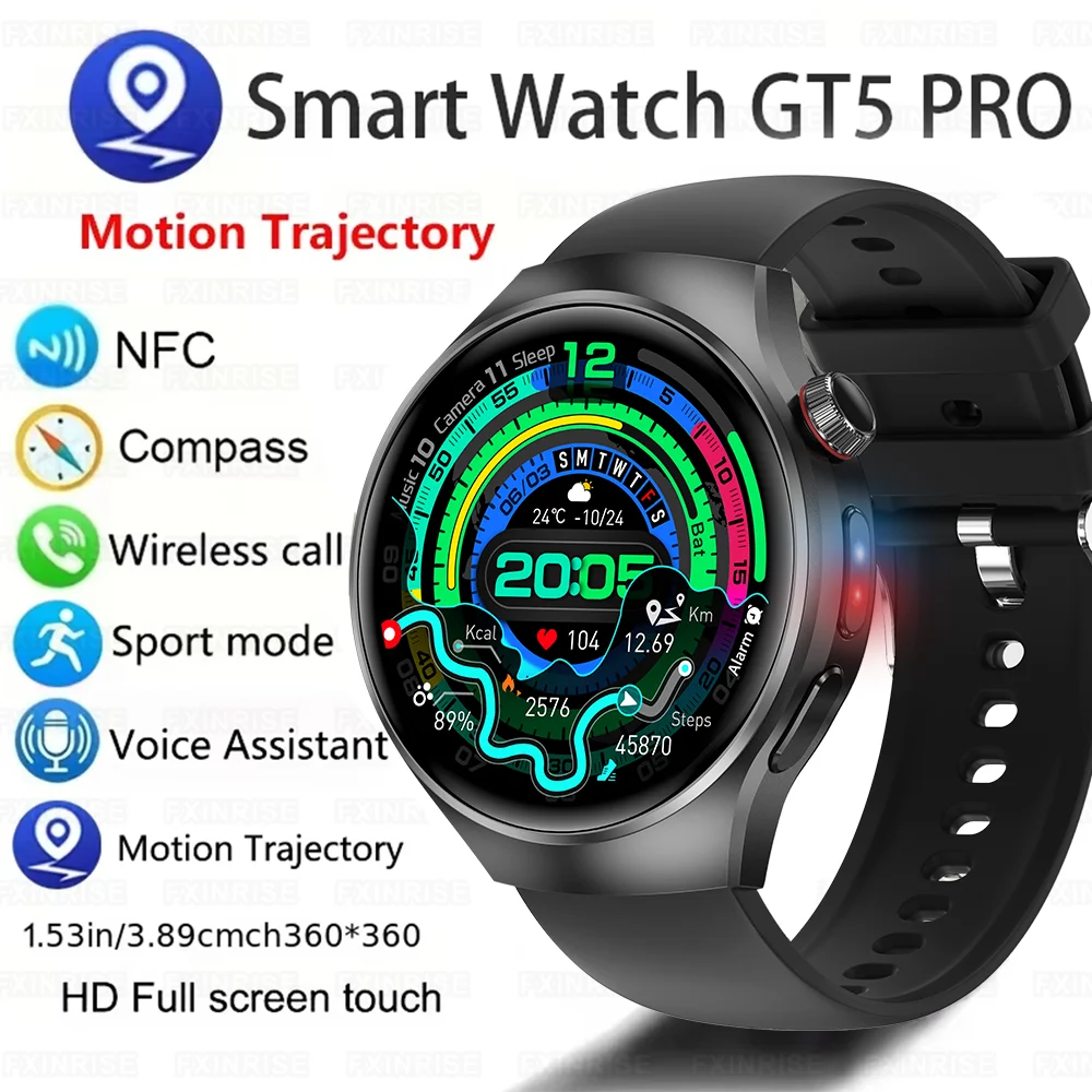 

2025 New Watch 5 SmartWatch SOS Breathing light AMOLED HD Screen Bluetooth Call GPS Trajectory NFC Heart Rate Compass Smartwatch
