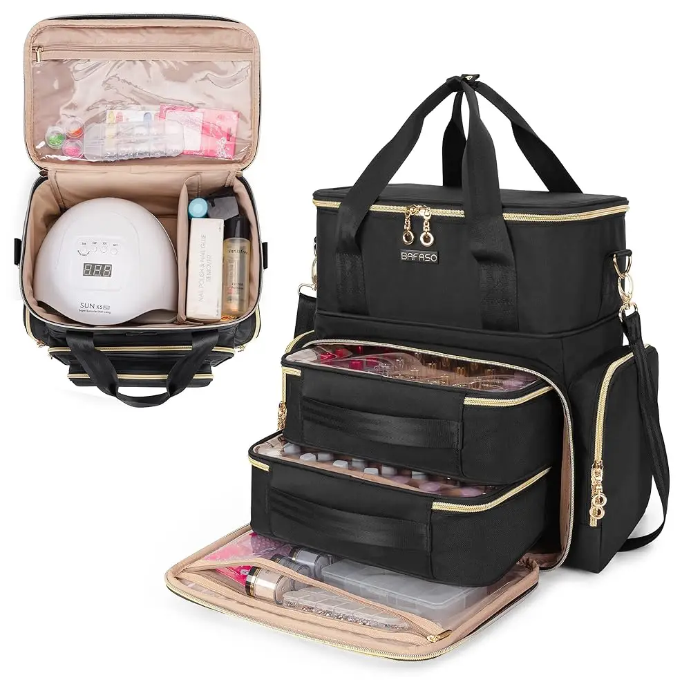 

Double Layer Nail Polish Organizer Holds 70 Bottles (15Ml - 0.5 Fl.Oz) And A Nail Dryer, Nail Polish Case With 2 Removable
