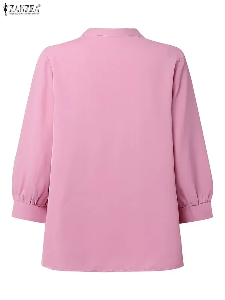 ZANZEA Frauen Bluse Mode 3/4 Hülse Casual Einfarbig Tops 2025, Herbst V-ausschnitt Lose Blusas Femininas Streetwear Arbeit Tunika