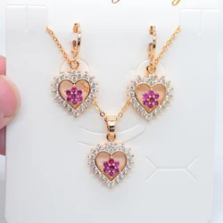 Fashion Gold Color Rose Red Cubic Zirconia CZ Love Hearts Jewelry Set for Women