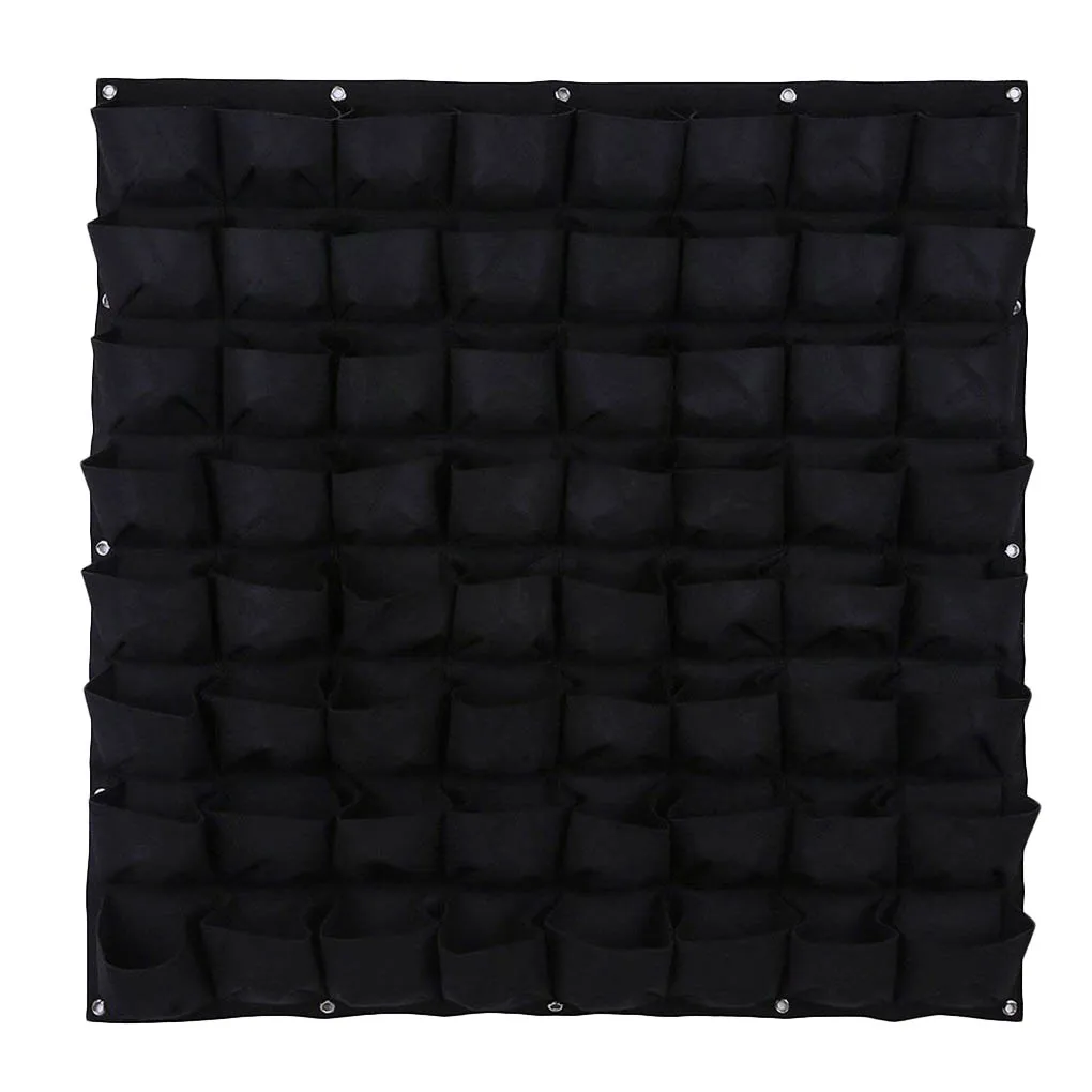 

Вертикальный мешок для выращивания цветов из нетканого материала, 64 кармана, настенный садовый контейнер - черный