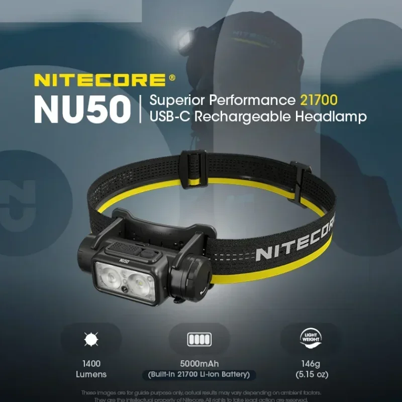 Nitecore NU50 21700 USB-C Oplaadbare Koplamp 1400 Lumens Krachtige Lichtgewicht Wit Rood Licht Koplamp