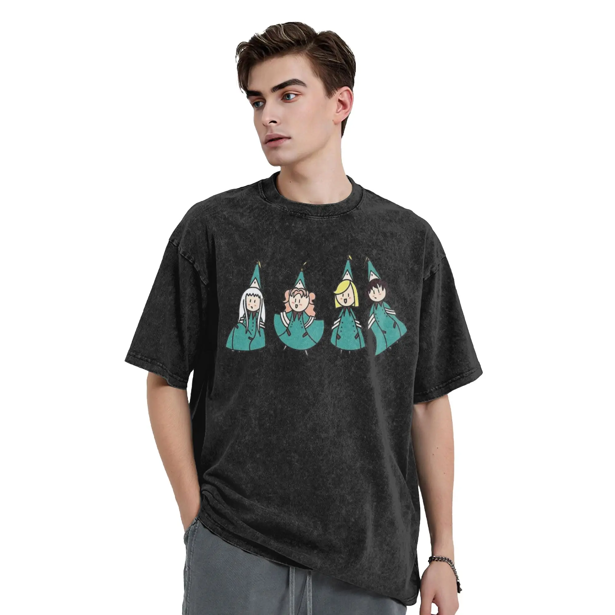 Chibi Witch Apprentices Witch Hat Atelier Anime Washed T Shirt Streetwear T-Shirts Tees Men Women 100% Cotton Oversize Graphic