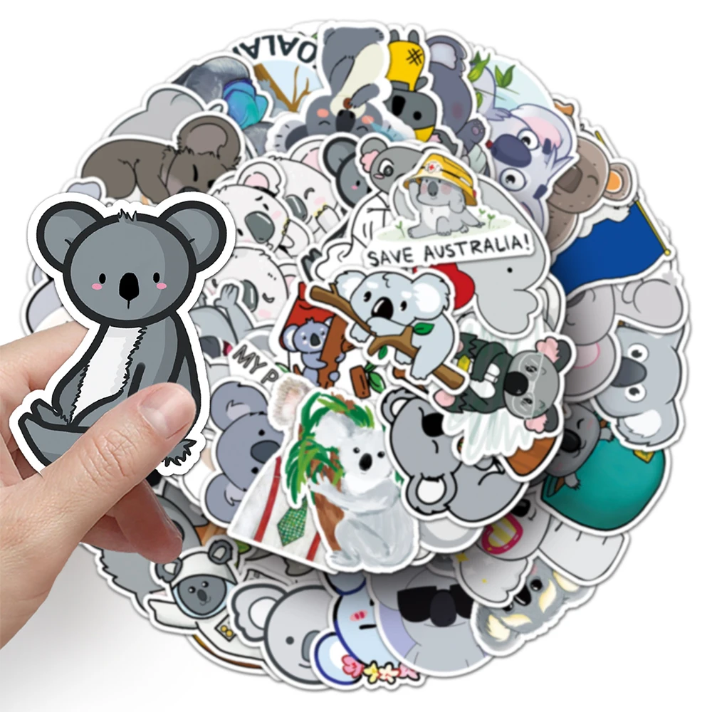 10/30/50pcs mignon gris Koala animaux autocollants Kawaii dessin animé décalcomanies décoration papeterie téléphone cahier bagages autocollant en gros
