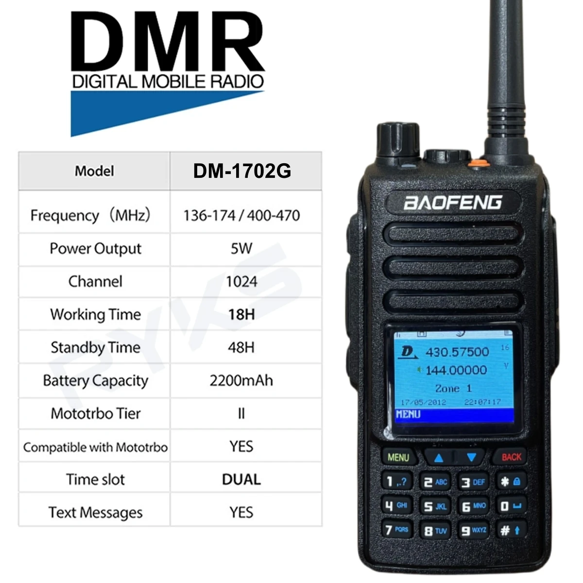 Baofeng Dm-1702 Walkie Talkie Radio Dmr Digital Two Way Radio Vhf Uhf Dual Band Aes256 Encryption Gps Positioning Outdoor Work