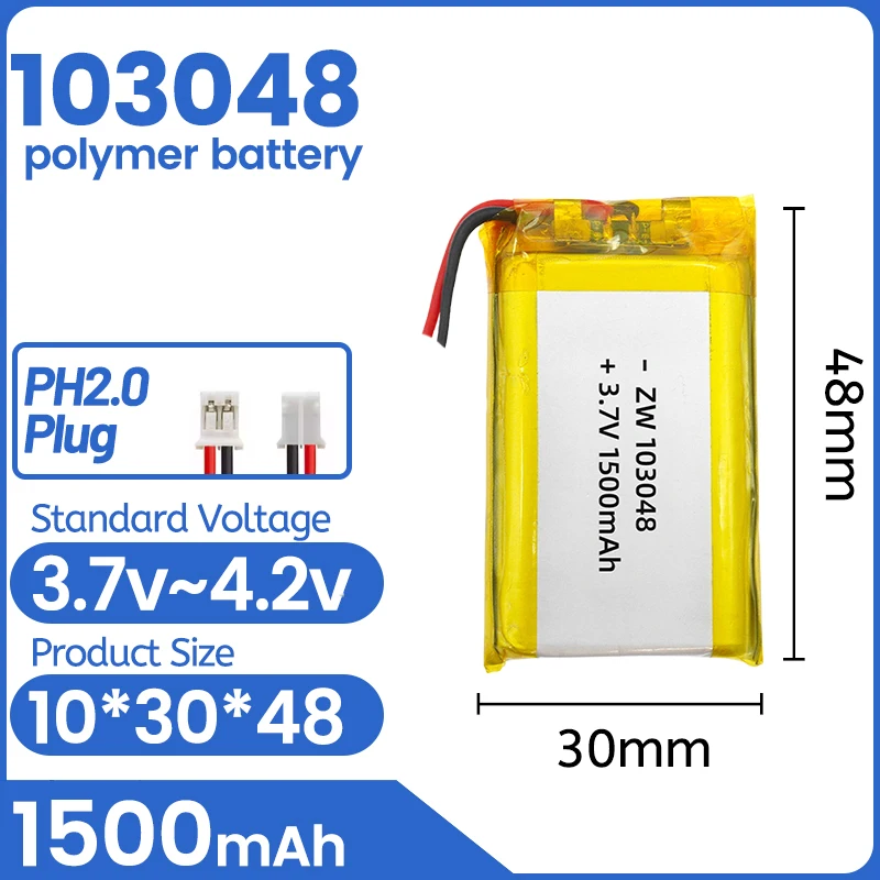 

103048 3.7V 1500mAh Rechargeable Lithium Li-polymer Battery Replacement Battery DIY Battery For MP3 MP4 DVD Speaker Camera+PCB