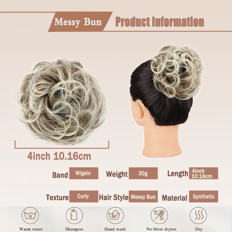 Extensiones de cabello sintético elegantes y ligeras tipo moño despeinado para mujer, moños voluminosos con ondas, fibra resistente al calor para uso diario 2