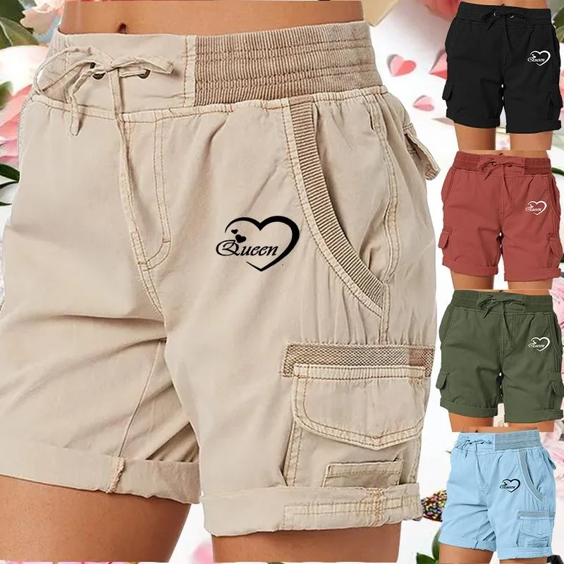 Summer Women Queen Printed High Waist Shorts Fashion Short Pants Female Work Wear Casual Loose Cargo Shorts Plus Size Shorts