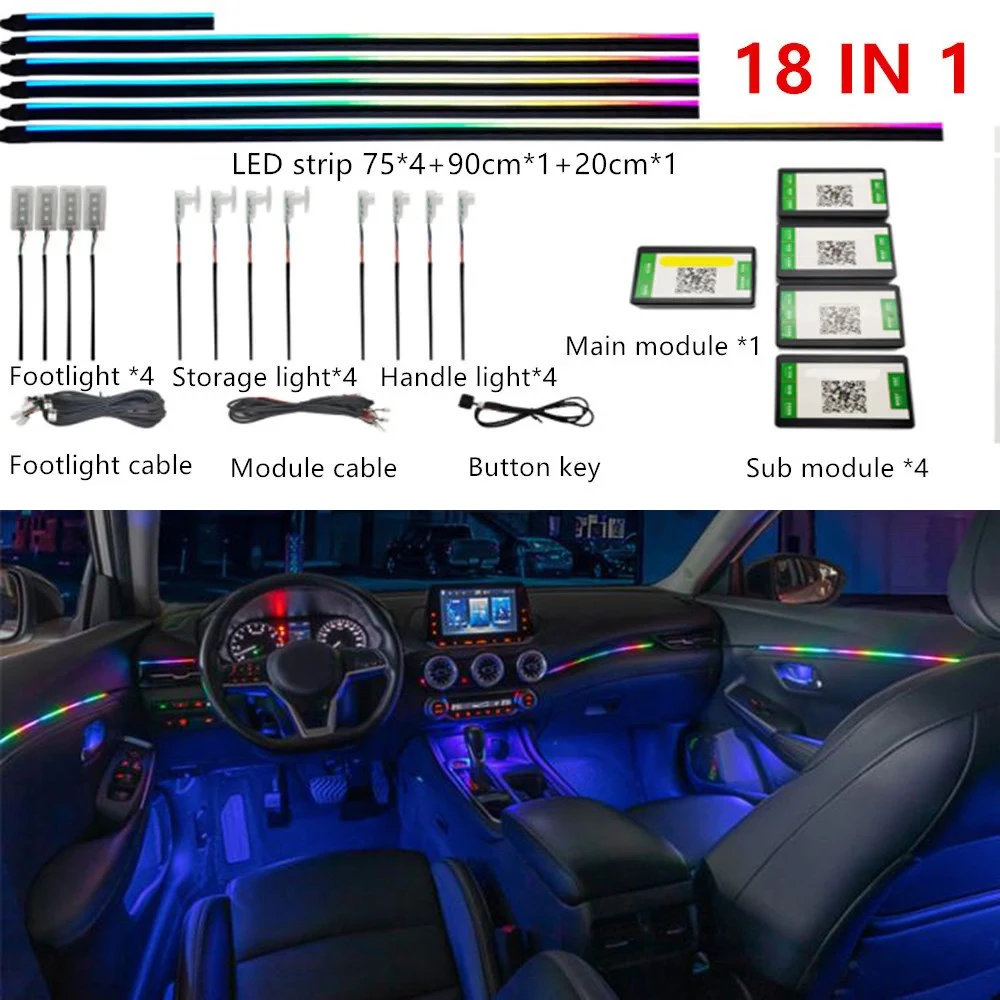 LED Symfonie Auto Omgevingslicht 64 RGB Interieur Acryl Lichtgeleider Glasvezel Auto Decoratie Sfeer 18/14/10/6in1 Universeel