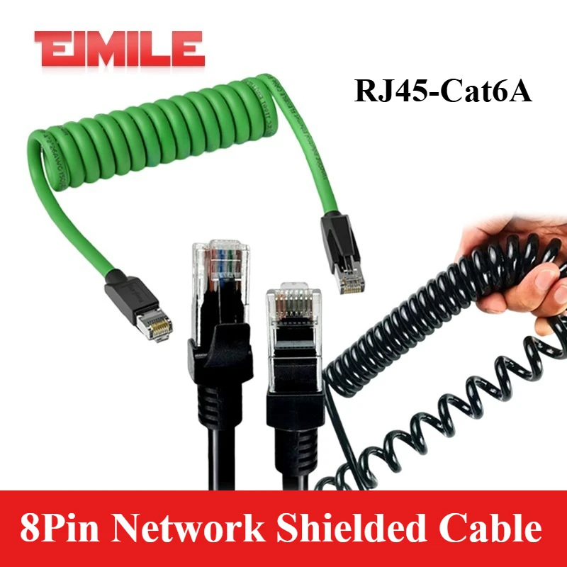 8Pin RJ45 Network Cable Spring with Shielded Ethernet Cable Cat6a Camera Rj45 8-core Industry PUR Line 1M-20M Servo Helical Wire