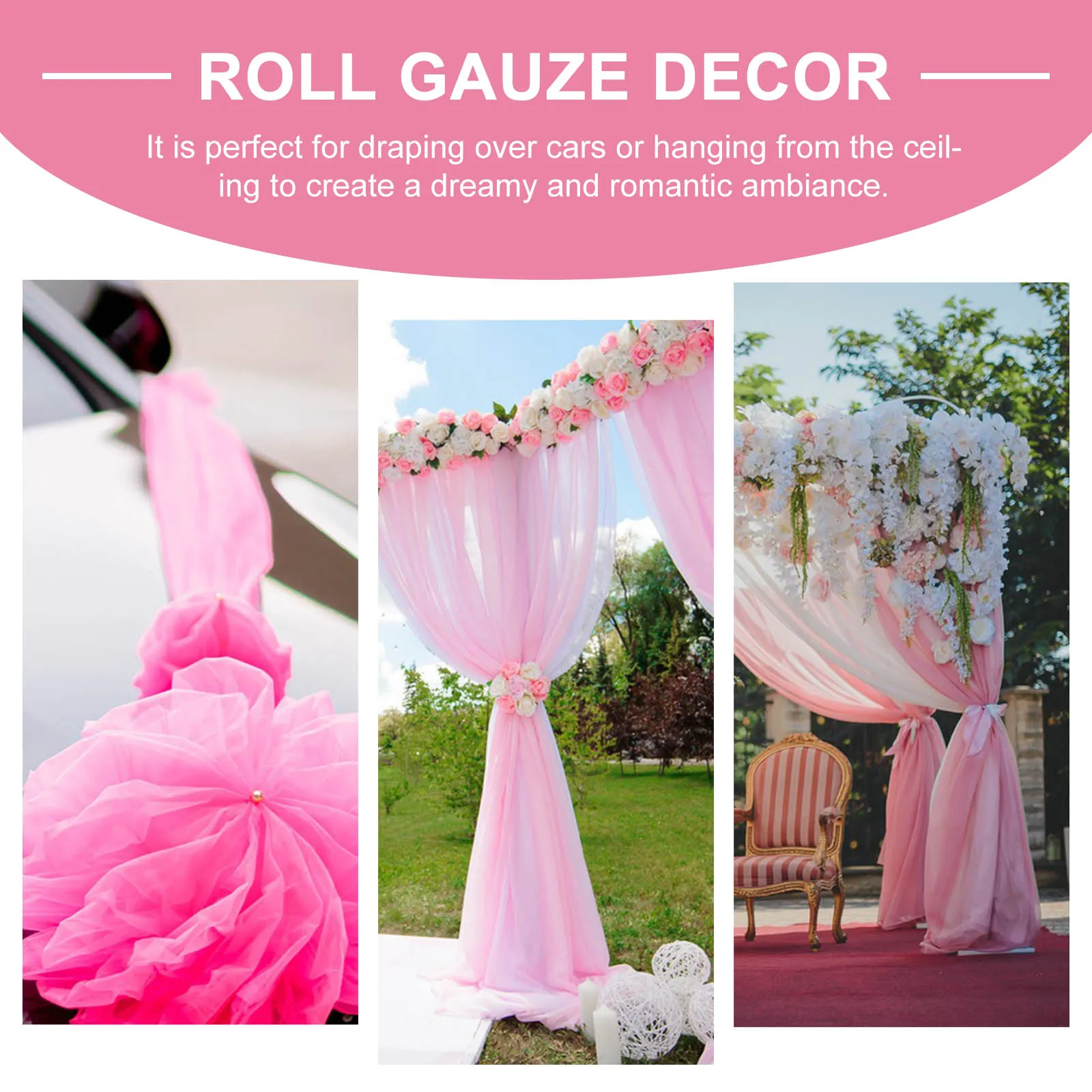 

1 Roll Wedding Car Gauze Site Layout Mesh Prop Multi-Use Fine Gauze Roll Party Decor Festival Supply Cuttable Netting For