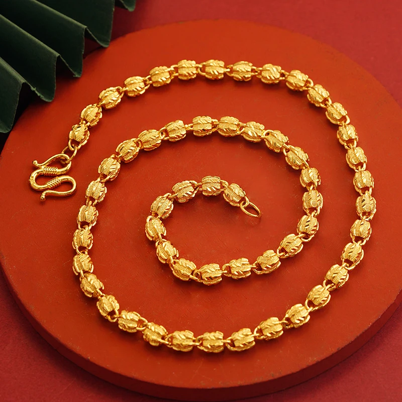 Luxury 100% Real 24K Gold New Arrival Necklace Walnut Olive New Chinese Style Solid Chain for Men Women