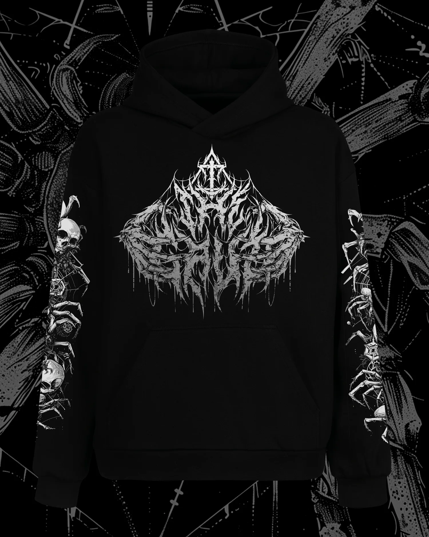 Herren-Kapuzenpullover mit Death-Metal-Spinnenschädel-Print, Mysteriöses Muster, Langarm-Print, Punk-Streetwear, Herren-Oberteil – Detail 6