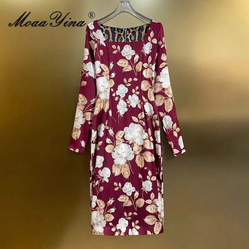 MoaaYina 2025Herfstoutfit Moerbei zijden jurk Royale kraag rok met lange mouwen en omwikkelde billen Temperament Luxe