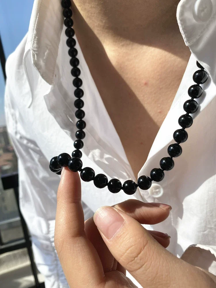 Brass With 18k Gold Natural Black Jade Beads Necklace Women Jewelry Punk Designer Runway Rare Gown Boho Japan Korean