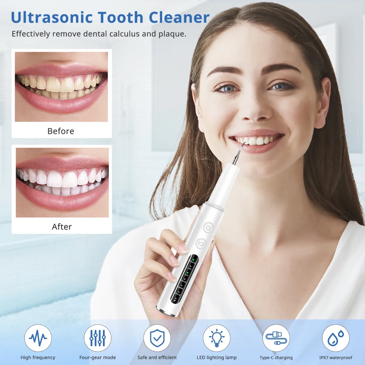 Rechargeable Electric Teeth Cleaner with LED Light, Teeth Cleaning Kit with Dental Tools, Professional Oral Care Tool