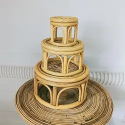 Rattan Wicker Round Riser Plant Stand Indoor Woven Flower Pot Base Balcony Garden Decoration Natural Rattan Circle Pedestal