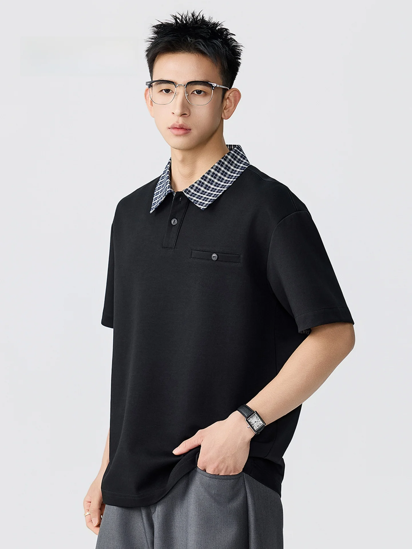

Men's Shirt Fake Two-Piece Short Sleeve Summer Turn Collar Casual Clothes Mmoptop Polyester Fiber Breathable Non-Fading