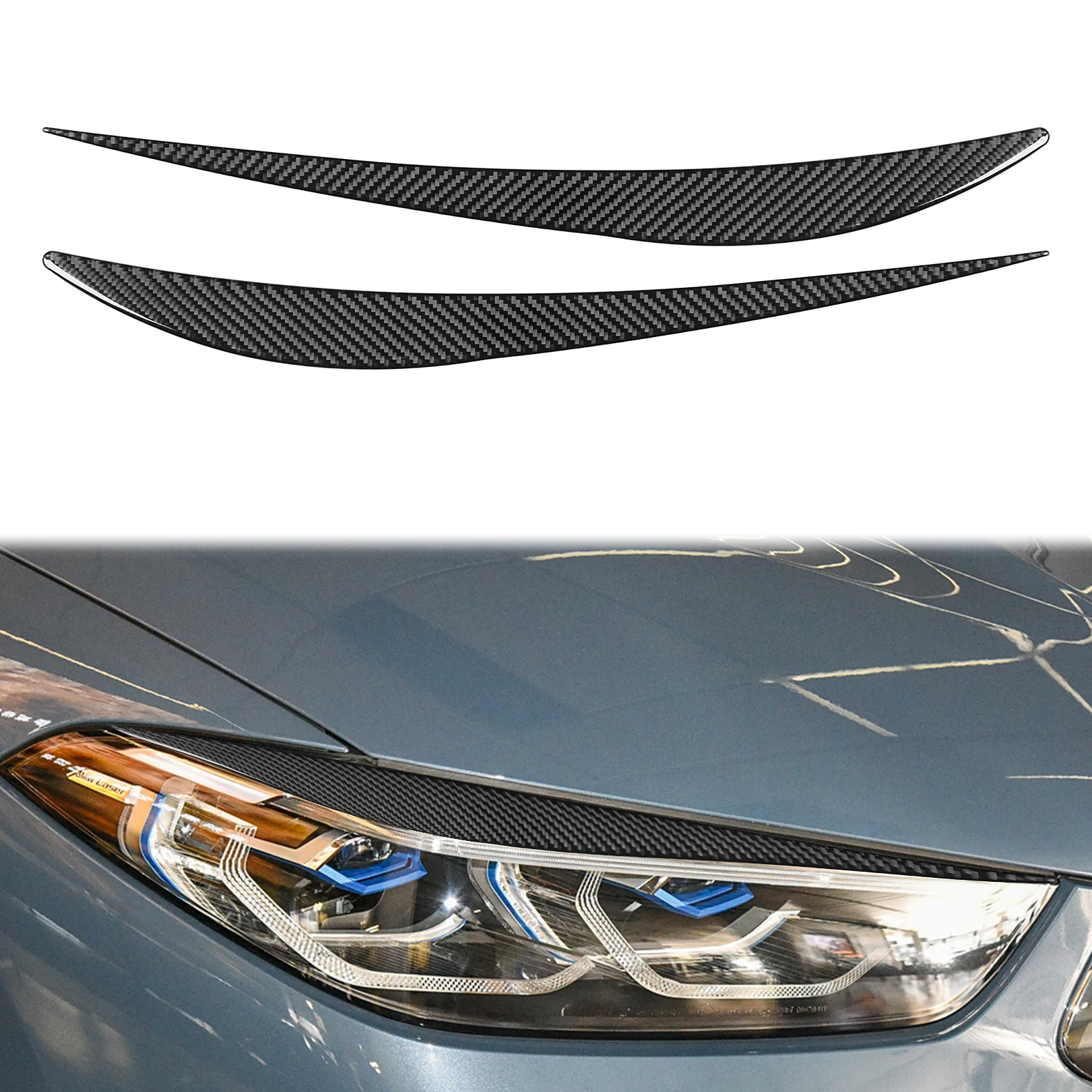 Genuine Carbon Fiber Car Stickers For BMW Series 8 2019-2023 Exterior Front Light Eyebrow Cover Trim Auto Accessory