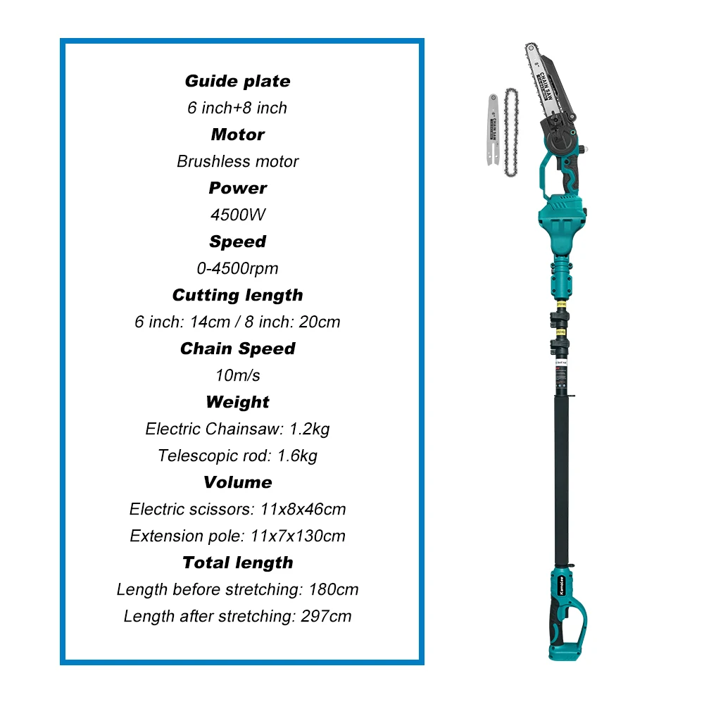 Kamolee 6 Zoll + 8 Zoll Mini bürstenlose elektrische Säge wiederaufladbare Kettensäge Holzschneider Beschneiden Garten Elektrowerkzeuge – Detail 15