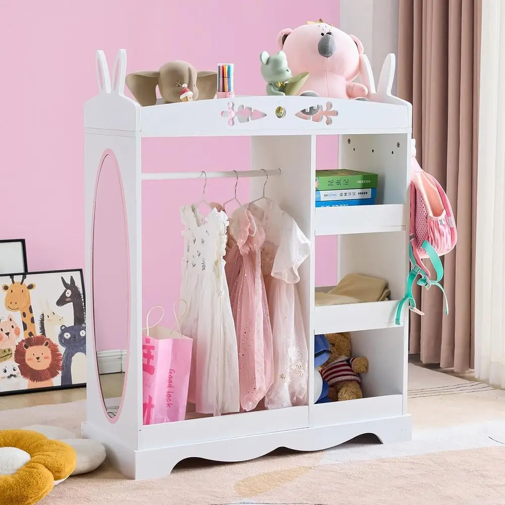 

Детское одевание с зеркалом, костюмный шкаф в форме кролика с 3 крючками для детей, открытый подвесной шкаф для малышей