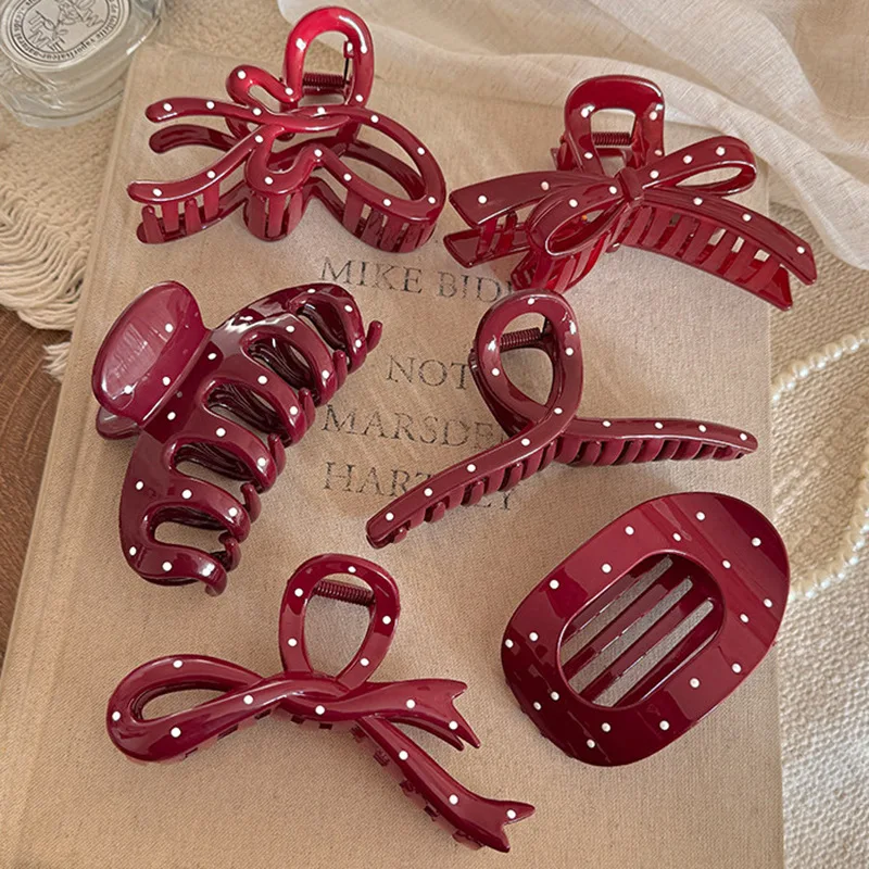 2026 Moda Grande Roja con Diseño de pinzas para el cabello para Mujer,  Pinza de Pelo con Puntos para Niñas, Rojo Ondulado ganchos para cabello mujer Pinza de Pelo Bonita Pinzas de Pelo Balmain Accesorios
