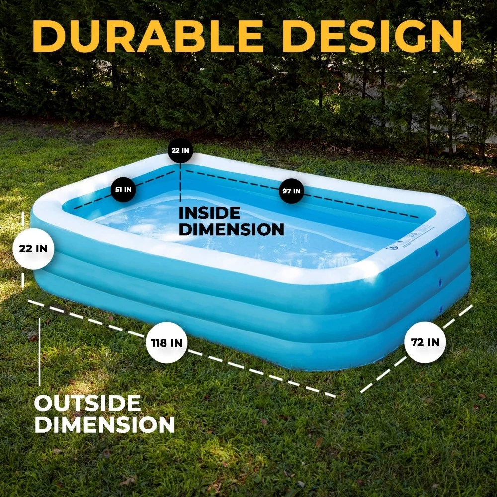 

Inflatable Pool for Kids and Adults with Pump - 118 x 72 x 22 - More Durable Than Other Blow up Pools for Adults - incl