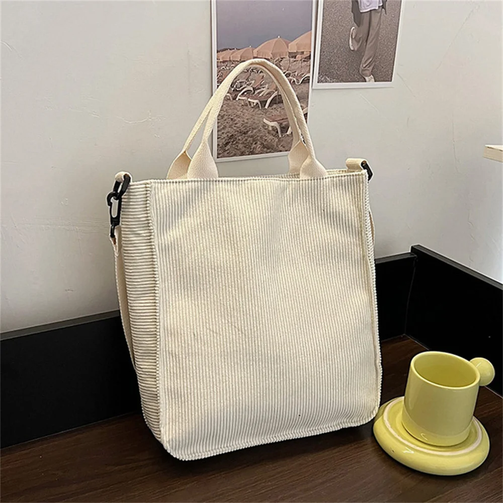 Women Corduroy Tote Handbag Korean Winter Ladies Casual Shoulder Bag Foldable Reusable Shopping Beach Bag Canvas Bags