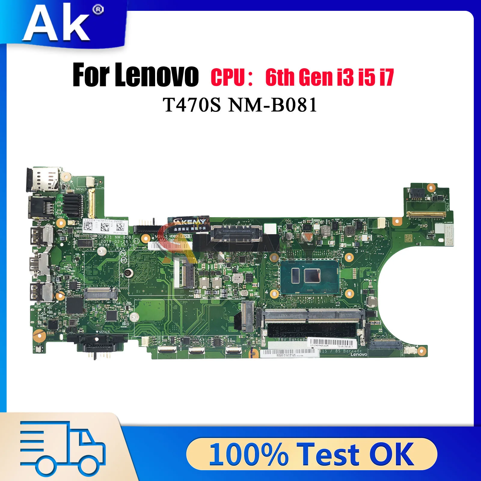 

NM-B081 для Lenovo ThinkPad T470S с i5 i7 6-го 7-го поколения, 4 ГБ, 8 ГБ ОЗУ, материнская плата для ноутбука, 100% протестировано, ОК