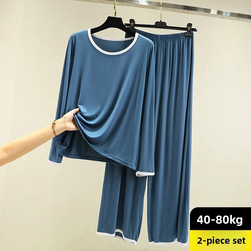 

Loose Modal Sleepwear Set for Women Spring Summer Thin Long Sleeve T-Shirt Casual Home Clothes Two-Piece Set plus Size Slimming