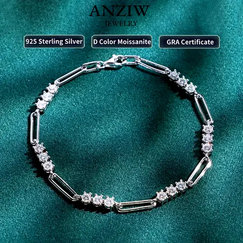 Anziw 2024 트렌디한 925 실버, D 컬러 모이사나이트 팔찌, 여성용 패션 팔찌, GRA 인증 쥬얼리, 크리스마스 선물, 3mm