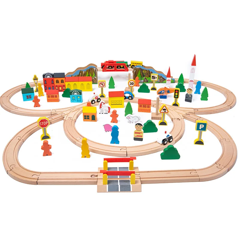 Jouet pour enfants bricolage 101 pièces Puzzle cercle ville Train piste ensemble blocs de construction constructeur Montessori jouets en bois jeux de société cadeau