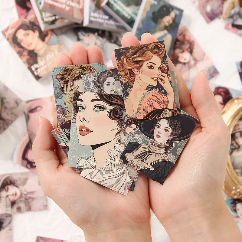 JIANQI 50pcs Ins Style Retro girl Series Frame Sticker Creative Mini Pocket Decoration DIY Material Stickers