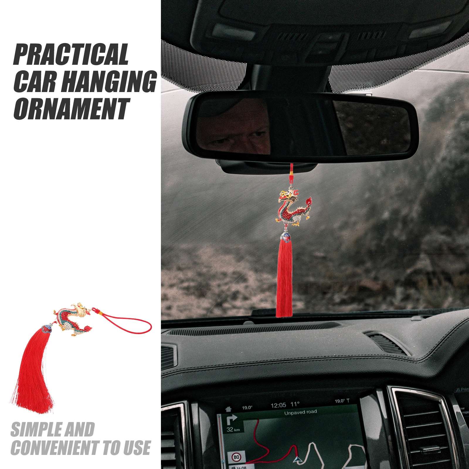 

Alloy Dragon Car Ornament Pendant Retro Cotton Rope Chinese Lucky Charm Hanging Decor Accessories Car Interior Items