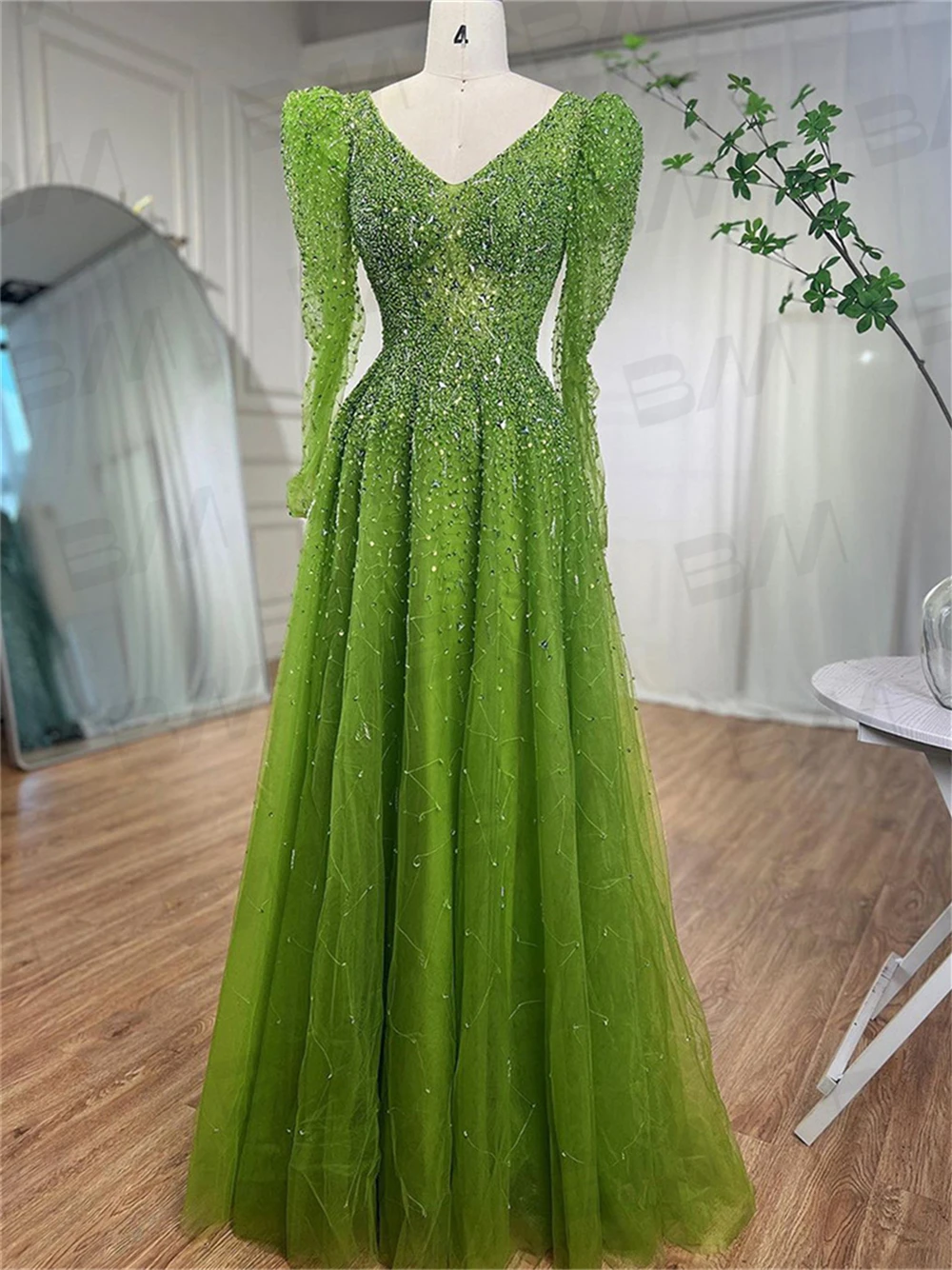 Imagens reais árabe uma linha vestido formal com contas e strass até o chão manga cheia vestido de baile de luxo vestido de festa à noite