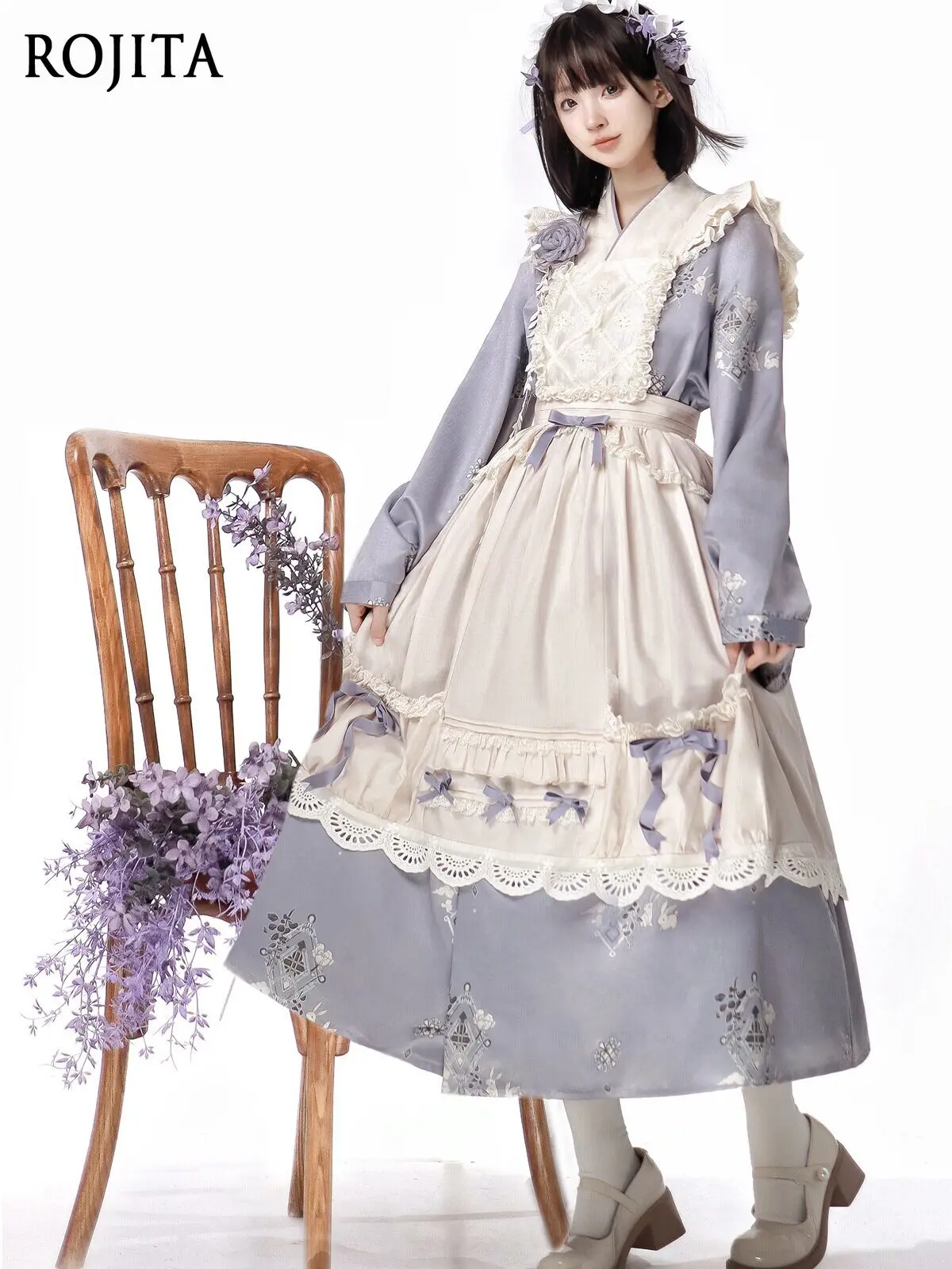 

Op Daily Lolita Elegance Cla Series Lolita Dress Cover Skirt Suit Retro Style Grids Long Sleeves Long V Neck Dress
